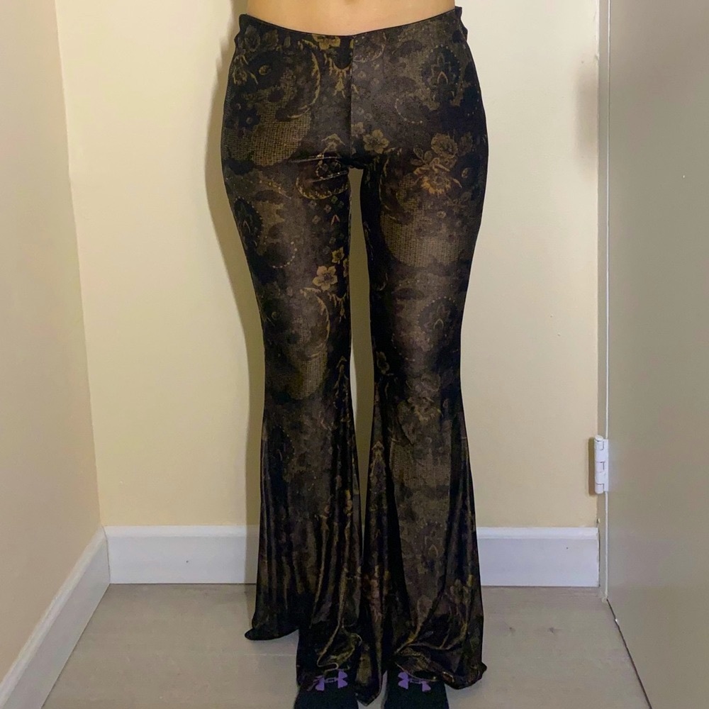 Free People Maura Printed Velvet Bell Bottom Pants